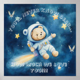 Sweet Dreams Blue Astronaut Teddy Nursery Poster