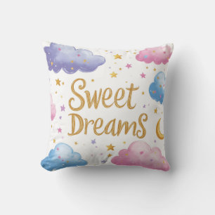  Sweet Dreams - Cute Clouds and Stars Illustration Throw Pillow
