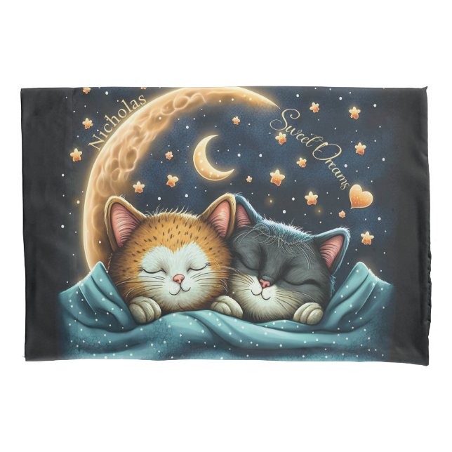 Sweet Dreams Cute Design Kitten Personalized Name Pillowcase (Front)