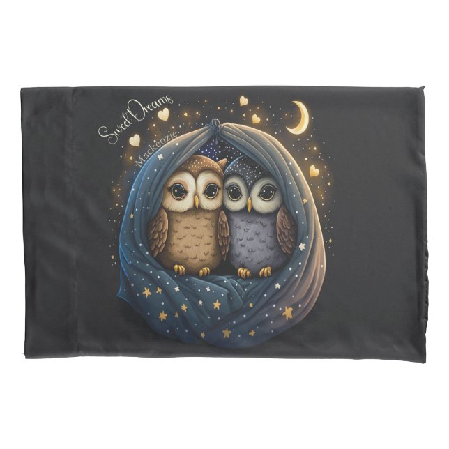 Sweet Dreams Cute Design Owl Personalized Name Pillowcase (Front)