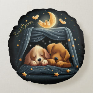 Sweet Dreams Cute Design Puppy Round Pillow