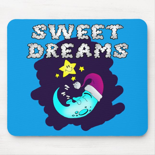 Sweet Dreams - Cute Moon Taking a Nap Mouse Pad (Front)
