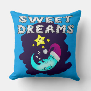Sweet Dreams - Cute Moon Taking a Nap Throw Pillow