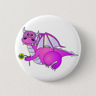 Sweet Dreams - Cute Purple Dragon with Flower 2 Inch Round Button