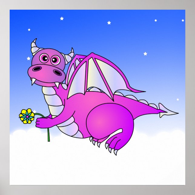 Sweet Dreams - Cute Purple Dragon with Flower Poster (Front)