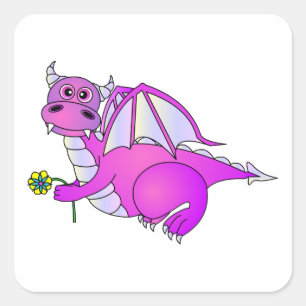 Sweet Dreams - Cute Purple Dragon with Flower Square Sticker