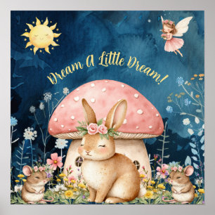 Sweet Dreams Floral Bunny & Mice Nursery  Poster