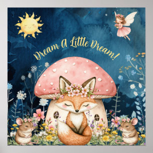 Sweet Dreams Floral Fox & Mice Nursery Poster