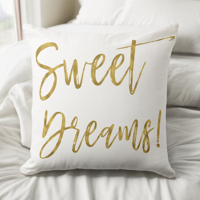 Sweet Dreams Gold Typography Inspiration Word Throw Pillow (Creator Uploaded)