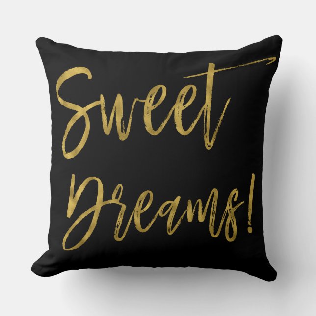Sweet Dreams Gold Typography Inspiration Word Throw Pillow (Front)