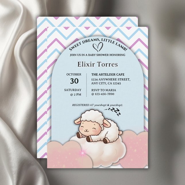 Sweet Dreams Little Lamb Cute Kawaii Baby Shower  Invitation (Creator Uploaded)