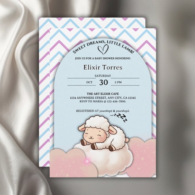 Sweet Dreams Little Lamb Cute Kawaii Baby Shower  Invitation (Creator Uploaded)
