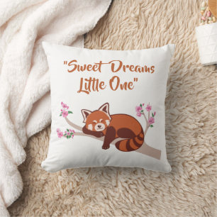 "Sweet Dreams Little One" Sleepy Red Panda White C Throw Pillow