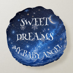 SWEET DREAMS MY BABY ANGEL, PERSONALIZED BABY GIFT ROUND PILLOW