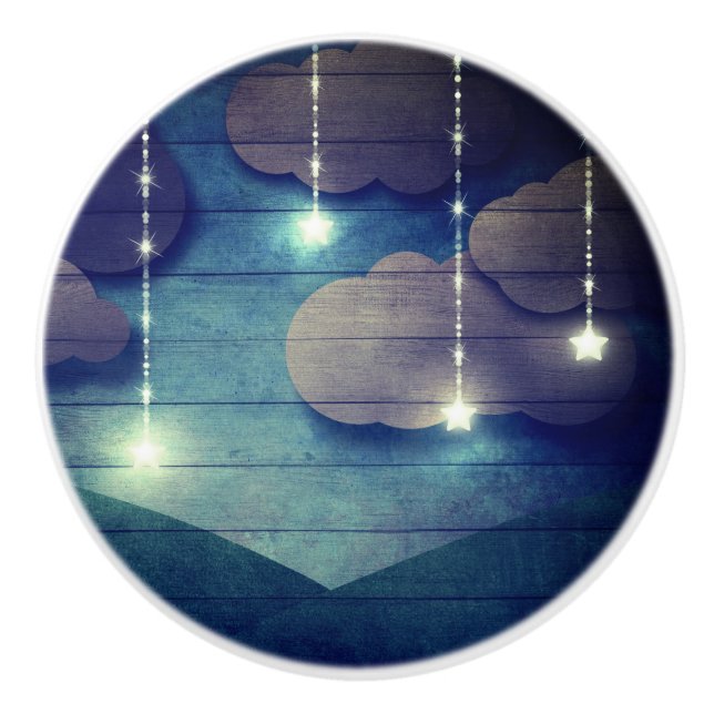 Sweet dreams Night sky glowing hanging star rustic Ceramic Knob (Front)