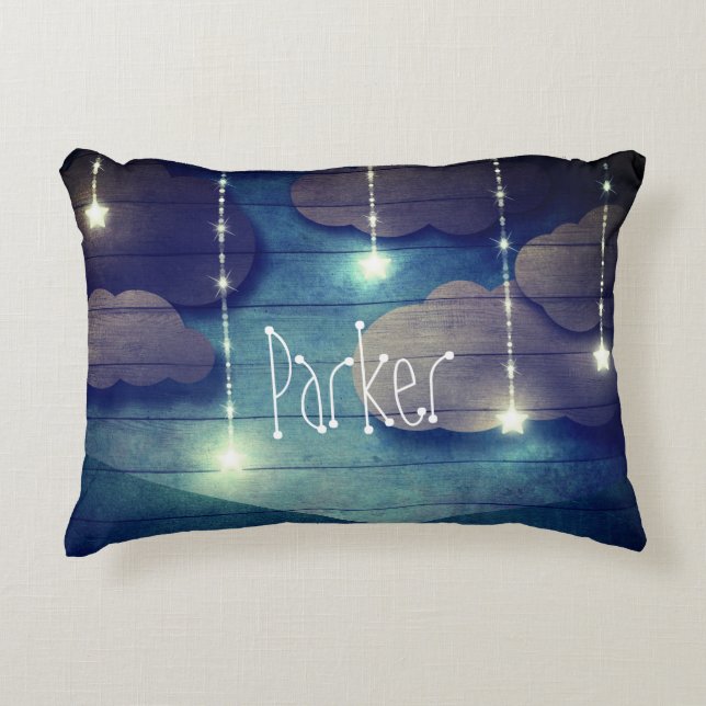 Sweet dreams Night sky hanging star rustic blue Accent Pillow (Front)
