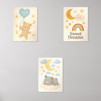 Sweet Dreams Nursery Wall Art Set - Lune, Ours