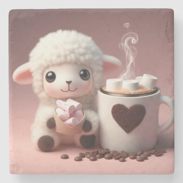 Sweet Dreams of Cocoa And a lamb Stone Coaster (Front)