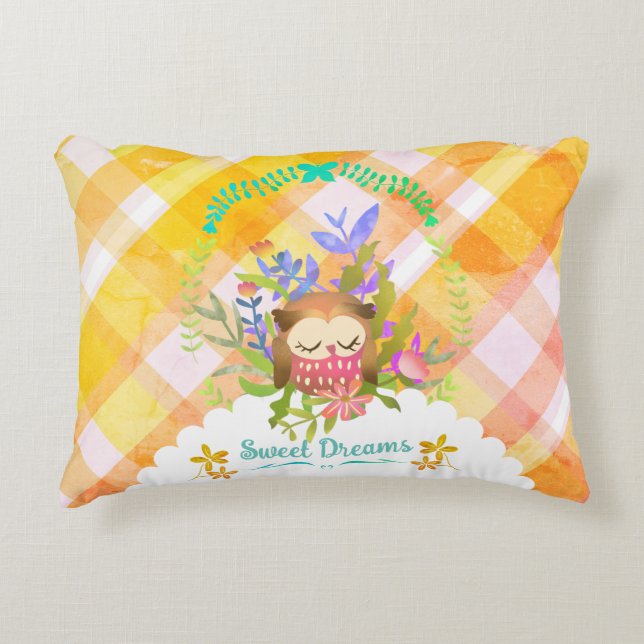 Sweet Dreams Owl Baby Blanket Accent Pillow (Front)