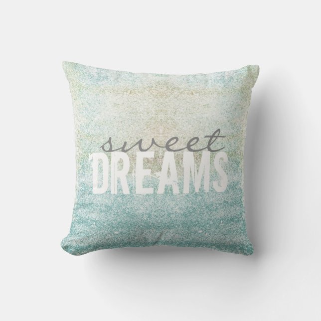 sweet dreams pillow quote on speckled light blue (Front)