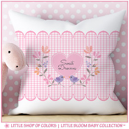Sweet Dreams Pink Gingham Baby Girl Nursery Throw Pillow