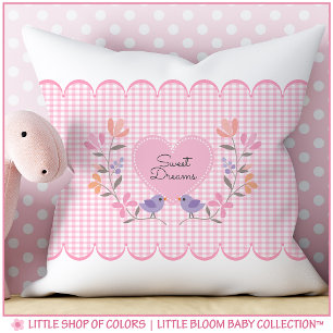 Sweet Dreams Pink Gingham Baby Girl Nursery Throw Pillow