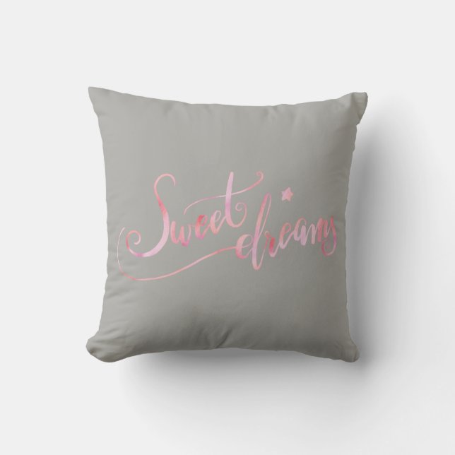 Sweet Dreams Pink Grey Throw Pillow (Front)