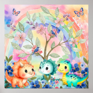 Sweet Dreams Rainbow & Baby Dinosaurs Nursery  Poster