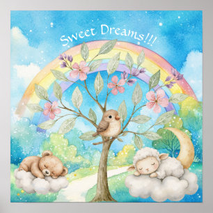 Sweet Dreams Rainbow Lamb & Bear Nursery  Poster