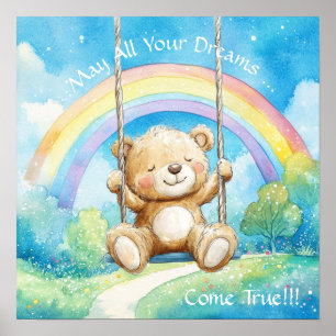 Sweet Dreams Rainbow Teddy Bear Nursery Poster