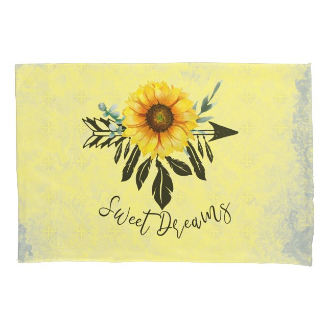 Sweet Dreams Sunflower Dream Catcher Pillowcase (Front)