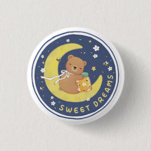 Sweet Dreams: Teddy Bear & Honey Illustration 1 Inch Round Button