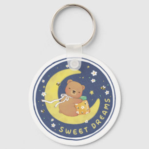 Sweet Dreams: Teddy Bear & Honey Illustration Keychain