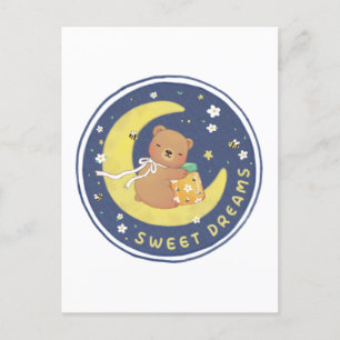 Sweet Dreams: Teddy Bear & Honey Illustration Postcard