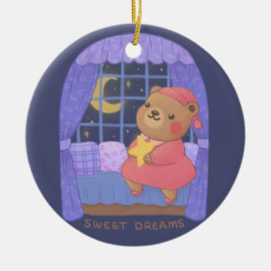 Sweet Dreams: Teddy Bear Illustration Ceramic Ornament