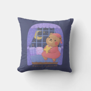 Sweet Dreams: Teddy Bear Illustration Throw Pillow