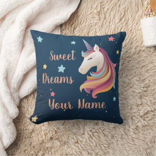 Sweet dreams unicorn stars personalized throw pillow