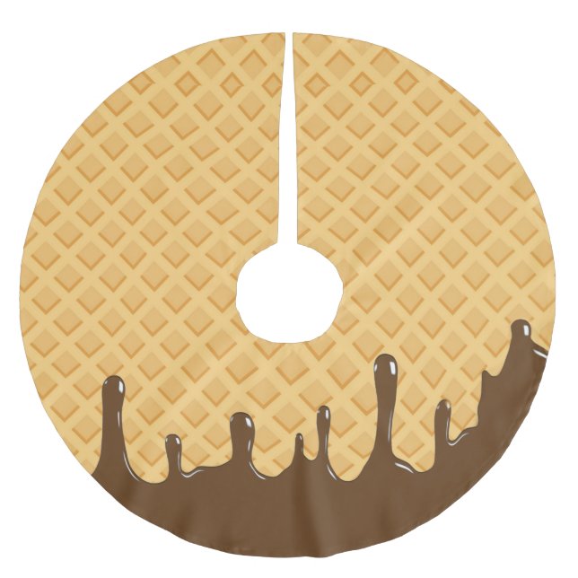  Sweet Dripping Chocolate Ice Cream Waffle Cone Brushed Polyester Tree Skirt (Front)