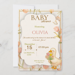 Sweet Duck Floral Baby Shower Invitation
