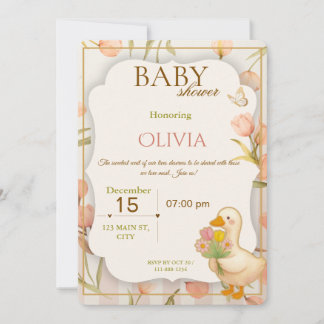 Sweet Duck Floral Baby Shower Invitation