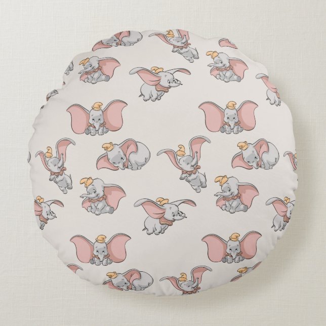 Sweet Dumbo Pattern Round Pillow (Front)