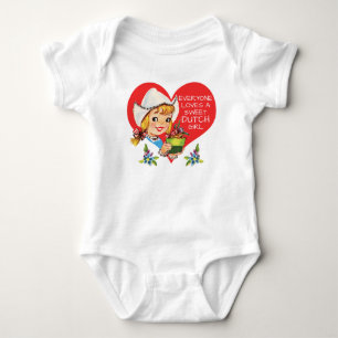 Sweet Dutch Girl Vintage Tulips Meisje & Heart Baby Bodysuit