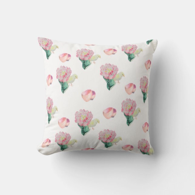 Sweet Easter Baby Chick and Tulip  Throw Pillow (Front)