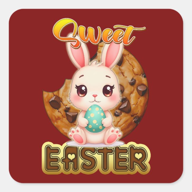 Sweet Easter Bunny – Cute Design - Autocolante Square Sticker (Front)