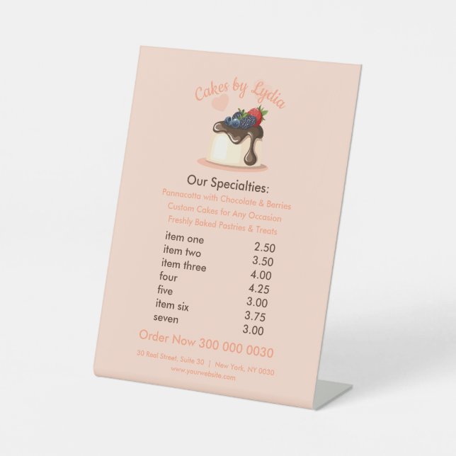 Sweet & Elegant Custom Dessert Menu Pedestal Sign (Front)