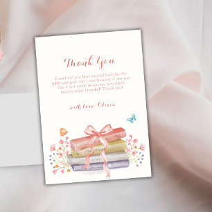 Sweet Elegant Floral Bow Book Baby Shower Thank You Card