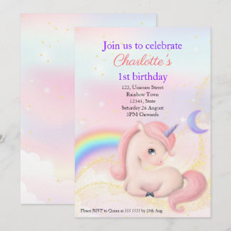 Sweet Elegant Pink Watercolour Unicorn Invitation