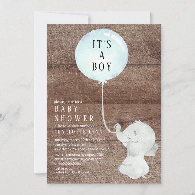 Sweet Elephant Baby Boys Shower Invitation (Front)