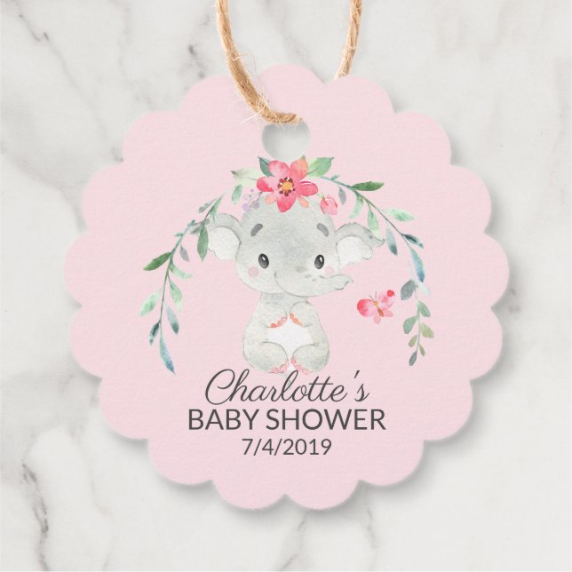Sweet Elephant Baby Shower Favour Gift Tag (Back)