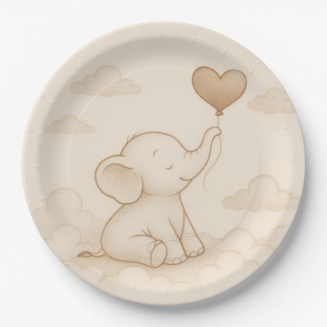 Sweet Elephant Baby Shower Paper Plates (Front)